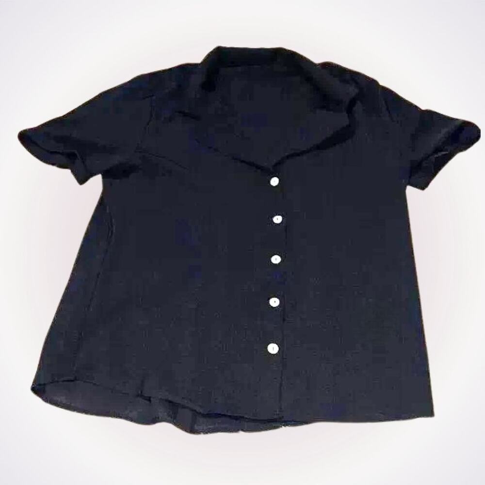 SHEIN Black Short Sleeve Button Front Blouse | Sz M